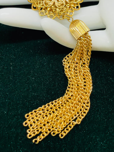 Gold Rhinestone Tassel Brooch